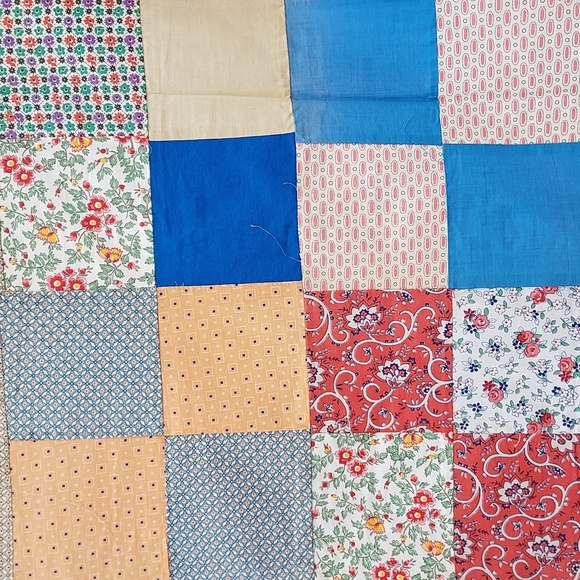 Handmade Vintage Patch Work Top With Vintage Material Squares - Picture 5 of 8